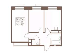 2-к квартира, строящийся дом, 50м2, 15/24 этаж
