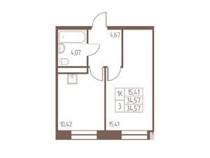 1-к квартира, строящийся дом, 35м2, 4/16 этаж