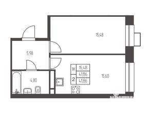 1-к квартира, вторичка, 42м2, 17/20 этаж