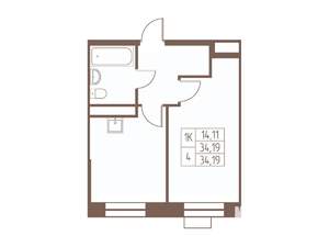 1-к квартира, строящийся дом, 34м2, 20/24 этаж