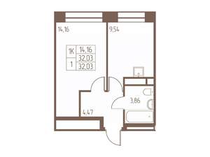 1-к квартира, вторичка, 32м2, 24/24 этаж
