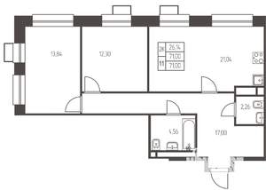 2-к квартира, вторичка, 71м2, 18/25 этаж