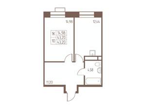 1-к квартира, строящийся дом, 43м2, 21/24 этаж