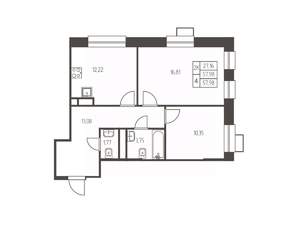 2-к квартира, строящийся дом, 58м2, 8/25 этаж