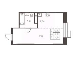 Студия квартира, строящийся дом, 31м2, 16/25 этаж