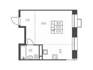 Студия квартира, вторичка, 35м2, 12/12 этаж