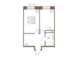 1-к квартира, строящийся дом, 43м2, 14/24 этаж