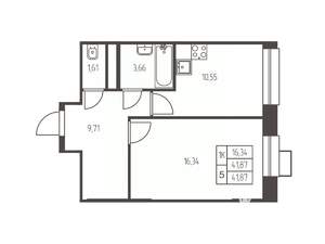 1-к квартира, строящийся дом, 42м2, 9/25 этаж