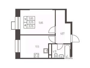1-к квартира, строящийся дом, 36м2, 8/20 этаж