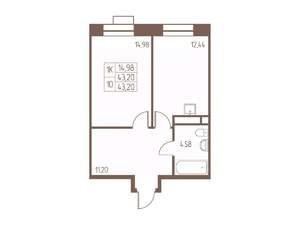 1-к квартира, вторичка, 43м2, 16/24 этаж