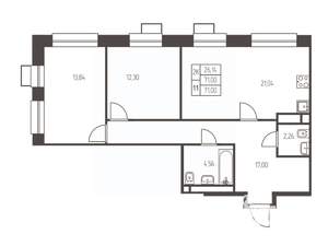 2-к квартира, строящийся дом, 71м2, 5/25 этаж