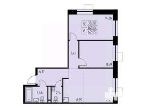 3-к квартира, строящийся дом, 63м2, 20/23 этаж