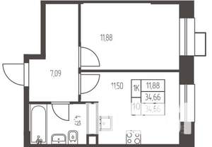 1-к квартира, вторичка, 35м2, 2/20 этаж