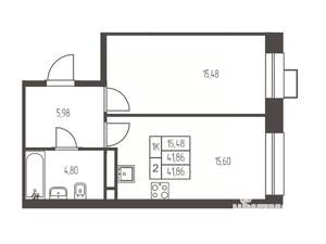 1-к квартира, вторичка, 42м2, 5/20 этаж
