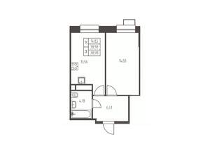 1-к квартира, строящийся дом, 39м2, 4/25 этаж