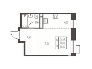 Студия квартира, строящийся дом, 30м2, 17/20 этаж