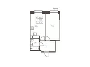 1-к квартира, строящийся дом, 39м2, 23/25 этаж