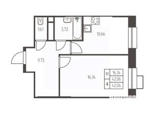 1-к квартира, вторичка, 42м2, 22/25 этаж