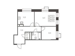 2-к квартира, строящийся дом, 58м2, 24/25 этаж