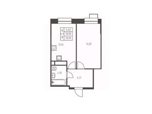 1-к квартира, строящийся дом, 39м2, 12/25 этаж