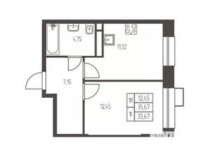 1-к квартира, строящийся дом, 36м2, 4/20 этаж