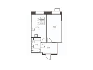 1-к квартира, строящийся дом, 39м2, 13/25 этаж