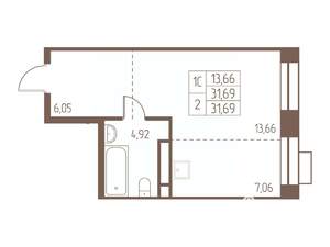 Студия квартира, строящийся дом, 32м2, 11/24 этаж