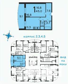 1-к квартира, вторичка, 46м2, 11/17 этаж