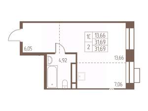 Студия квартира, строящийся дом, 32м2, 7/24 этаж