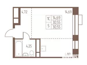 Студия квартира, строящийся дом, 31м2, 20/24 этаж
