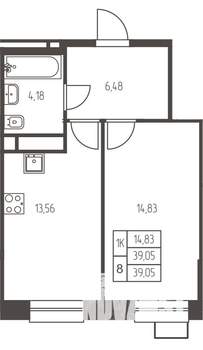 1-к квартира, строящийся дом, 39м2, 25/25 этаж