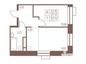 2-к квартира, вторичка, 38м2, 22/24 этаж