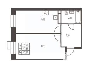 1-к квартира, вторичка, 47м2, 3/12 этаж