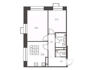 2-к квартира, строящийся дом, 55м2, 13/20 этаж