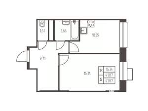 1-к квартира, строящийся дом, 42м2, 10/25 этаж