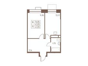 1-к квартира, строящийся дом, 43м2, 6/24 этаж