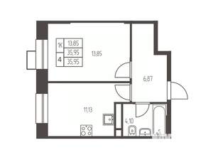 1-к квартира, строящийся дом, 36м2, 11/20 этаж