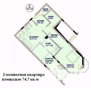 2-к квартира, вторичка, 75м2, 5/16 этаж