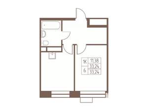 1-к квартира, строящийся дом, 33м2, 14/24 этаж
