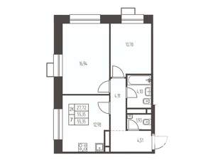 2-к квартира, строящийся дом, 55м2, 19/20 этаж