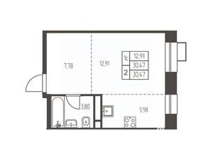 Студия квартира, строящийся дом, 31м2, 10/12 этаж