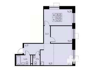 3-к квартира, строящийся дом, 63м2, 18/23 этаж