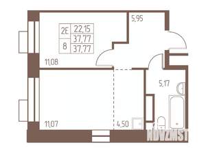 2-к квартира, строящийся дом, 38м2, 23/24 этаж