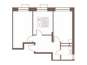 2-к квартира, строящийся дом, 53м2, 19/24 этаж